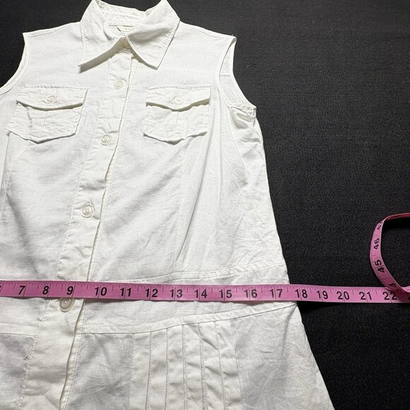 SANDRO Women Button Front Pleated Blouse Sleeveless Linen Blend Sz M White 13-3 - Picture 9 of 11
